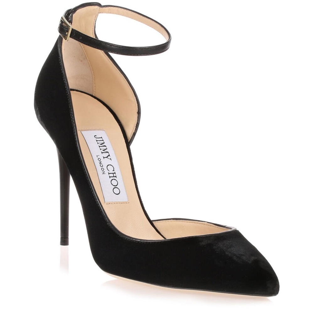 JIMMY CHOO BLACK LUCY VELVET D’ORSAY PUMPS!